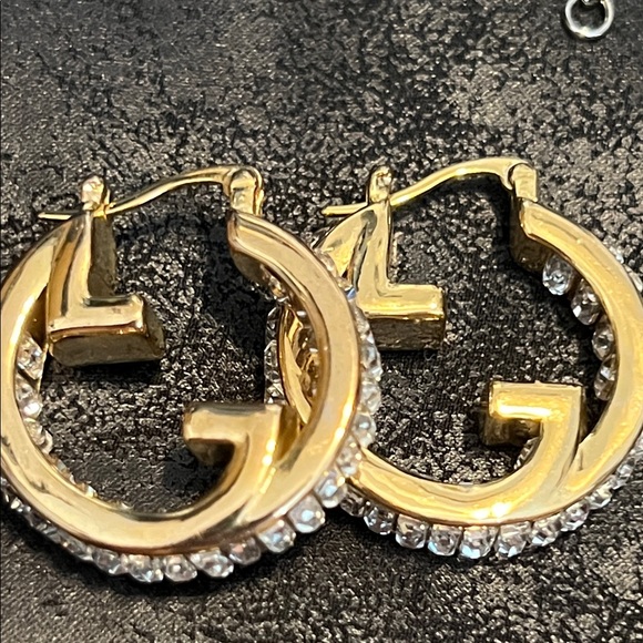 Gold and Silver Crystal Hoop Earrings - Picture 11 of 15